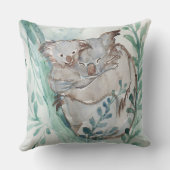 かわいいコアラ&ベビー水彩追加ネームティール（緑がかった色）子供部屋 クッション (裏面)