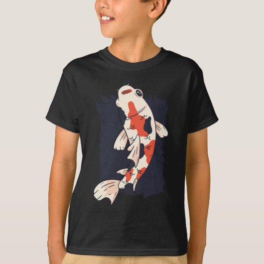 かわいいコイ魚と紅白黒色 Tシャツ (正面)