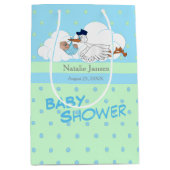 かわいいコウノトリと男の赤ちゃん ミディアムペーパーバッグ (正面)