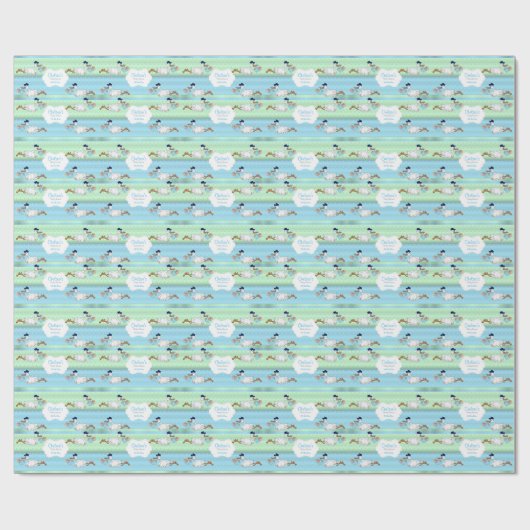 かわいいコウノトリと男の赤ちゃん ラッピングペーパー (フラット)