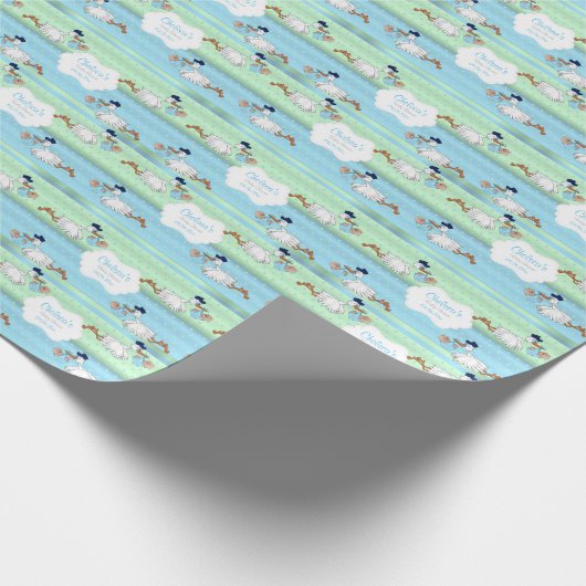 かわいいコウノトリと男の赤ちゃん ラッピングペーパー (角)