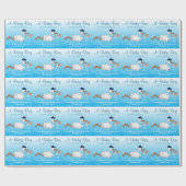 かわいいコウノトリと男の赤ちゃん ラッピングペーパー (フラット)