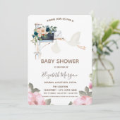 かわいいコウノトリの花花ベビーシャワー 招待状 (スタンド正面)