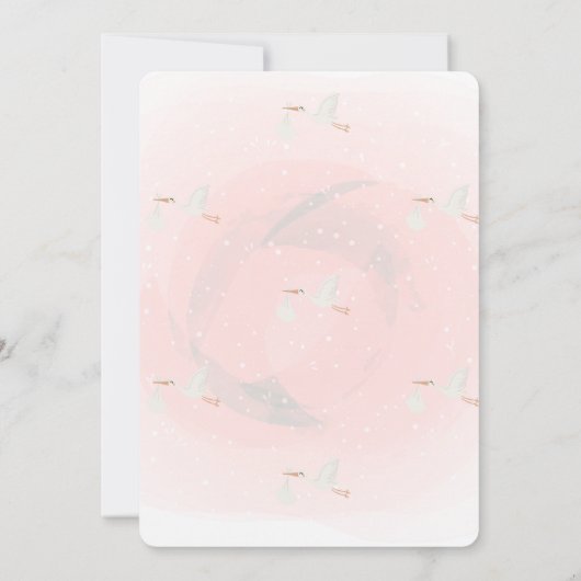 かわいいコウノトリの花花ベビーシャワー 招待状 (裏面)