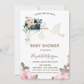 かわいいコウノトリの花花ベビーシャワー 招待状 (正面)