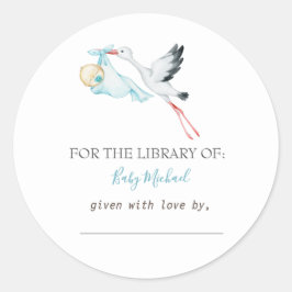 かわいいコウノトリベビーの発表葉書 ラウンドシール