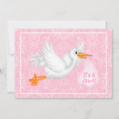 かわいいコウノトリ女の子ピンク赤ちゃんシャワー招待状 招待状 (正面)