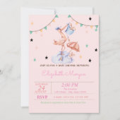 かわいいコウノトリ小さなバニー赤ちゃんシャワー 招待状 (正面)