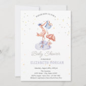 かわいいコウノトリ星ベビーシャワー 招待状 (正面)