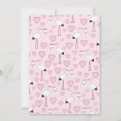 かわいいコウノトリ赤ちゃんシャワーピンクの少女 招待状 (裏面)