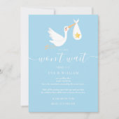 かわいいコウノトリ赤ちゃんシャワー散水青アップデートカード 招待状 (正面)