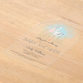 かわいいコウノトリ赤ちゃんシャワー アクリル招待状 (レイダウン)