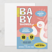 かわいいコウノトリ赤ちゃんシャワー 招待状 (正面/裏面)