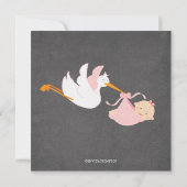 かわいいコウノトリChalkboard Gir赤ちゃんシャワー 招待状 (裏面)