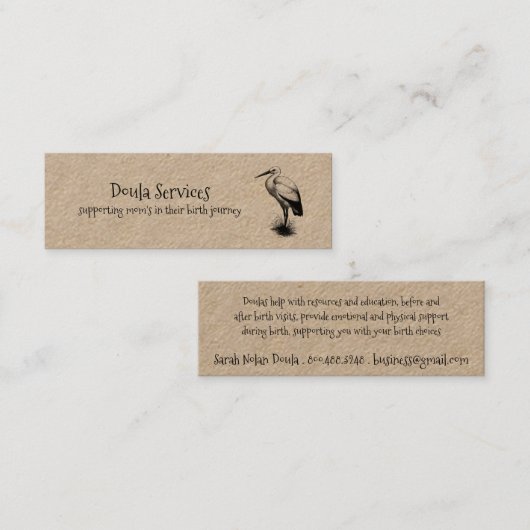 かわいいコウノトリDoula助産師クラフト スキニー名刺 (正面/裏面)