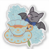 かわいいコウモリとアジサイのティータイム シール (正面)