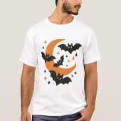 かわいいコウモリと三日月のハロウィン Tシャツ (正面)