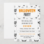 かわいいコウモリと幽霊のハロウィンパーティー招待状 招待状 (正面/裏面)