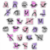 かわいいコウモリのアルファベットステッカー｜コウモリの文字＆数字 シール (正面)