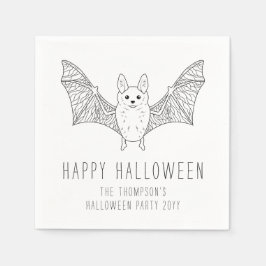 かわいいコウモリのシンプルな線画 ハッピーハロウィン スタンダードカクテルナプキン