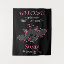 かわいいコウモリのハロウィンお誕生日会 タペストリー