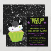 かわいいコウモリのハロウィンカップケーキ子供パーティ 招待状 (正面/裏面)