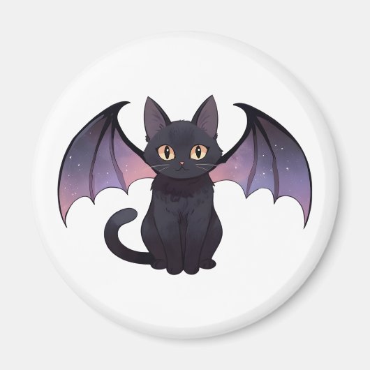 かわいいコウモリの羽 黒猫 ハロウィン マグネット (正面)