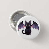 かわいいコウモリの羽 黒猫 ハロウィン 缶バッジ (正面&裏面)