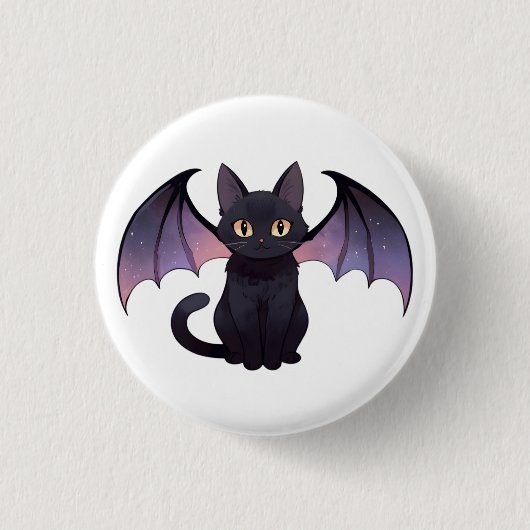 かわいいコウモリの羽 黒猫 ハロウィン 缶バッジ (正面)