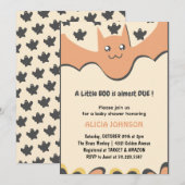 かわいいコウモリ オレンジ色の小さなbooのハロウィンベビーシャワー 招待状 (正面/裏面)