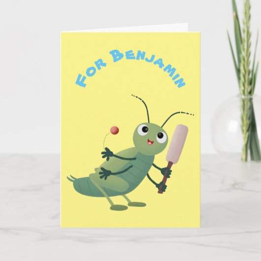 かわいいコオロギの虫の漫画イラストレーション カード (正面)