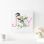 かわいいコガラの"Joy" スクエア壁時計 (ホーム)