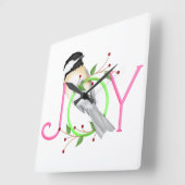 かわいいコガラの"Joy" スクエア壁時計 (傾斜)