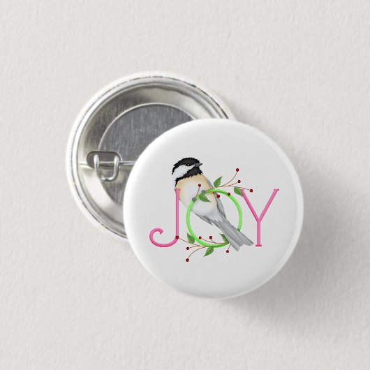 かわいいコガラの"Joy" 缶バッジ (正面&裏面)