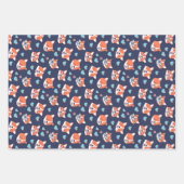 かわいいコギとハートドッグパターンバレンタインデー ラッピングペーパーシート (正面3)