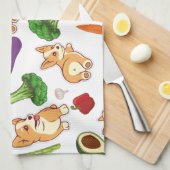 かわいいコギと野菜の具材 キッチンタオル (四つ折り)