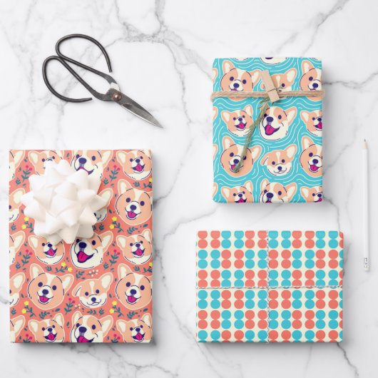 かわいいコギの犬 ラッピングペーパーシート (正面)