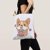 かわいいコギはバブルティーを飲むのが大好き トートバッグ (クローズアップ)