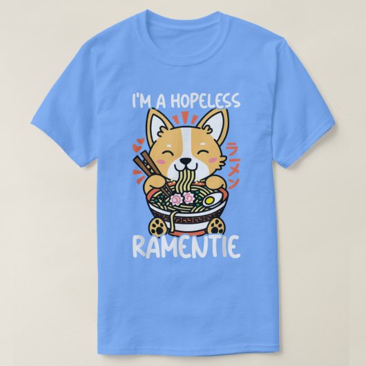 かわいいコギラーメンかわいい子犬日本のマンガアニメ Tシャツ (デザイン正面)