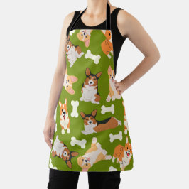 かわいいコギ模様(緑) エプロン