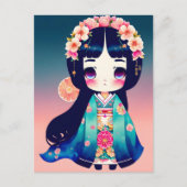 かわいいコケシの人形、ポストクロッシング ポストカード (正面)
