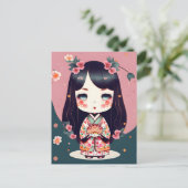 かわいいコケシの人形、ポストクロッシング ポストカード (スタンド正面)