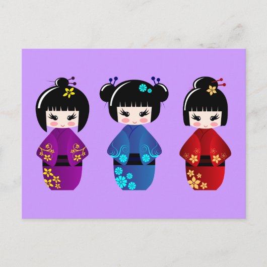 かわいいコケシの漫画 ポストカード (正面)