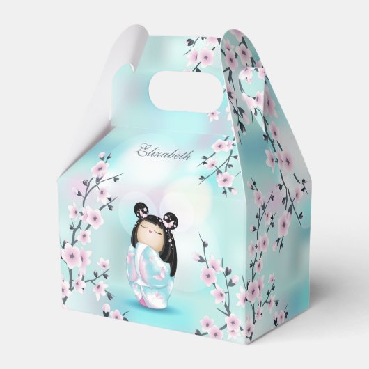 かわいいコケシドールさくらんぼの花々ターコイズ フェイバーボックス (正面サイド)