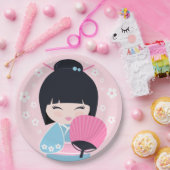 かわいいコケシドール誕生日 ペーパープレート (パーティー)