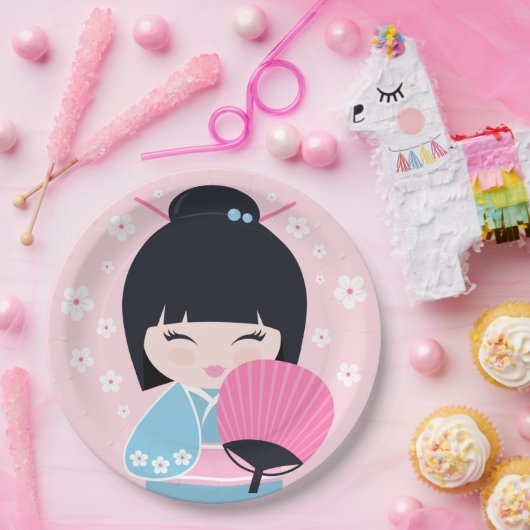 かわいいコケシドール誕生日 ペーパープレート (パーティー)