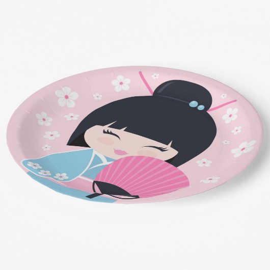 かわいいコケシドール誕生日 ペーパープレート (アングル)