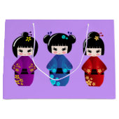 かわいいコケシ人形の少女 ラージペーパーバッグ (正面)