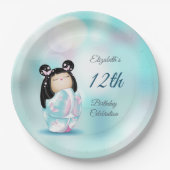 かわいいコケシ人形 |ガールズ誕生日 ペーパープレート (正面)