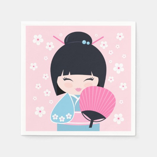 かわいいコケシ人形 スタンダードカクテルナプキン (正面)